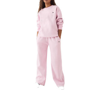 Women Pink Relaxed Fit Fleece Sweatshirt and Straight Leg <b>Sweatpants</b> Set Elastic Waist Soft Lounge Wear Wholesale Supply - Product Image 1