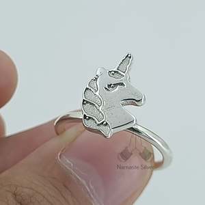 Bague Licorne Faite à la Main en Argent, Bijou en Forme de Marquise pour Enfants, Bague Cadeau en Argent Sterling - Product Image 3
