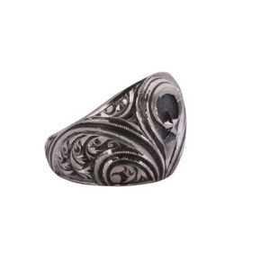 925 Sterling <b>Silver</b> Men's <b>Ring</b> with Crescent Moon Star Natural Stone Engraved <b>Statement</b> Style Everyday Wear Fine Fashion Jewelry - Product Image 3