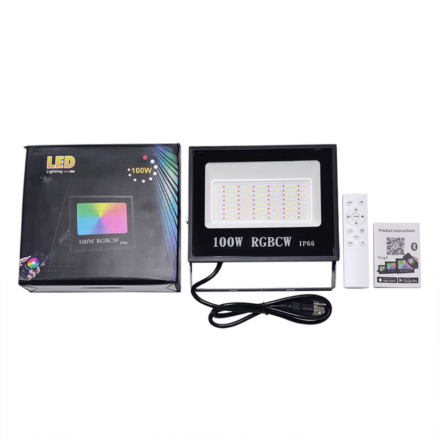 Smart WiFi APP Controlled RGBW Floodlight 30W 50W 100W IP66 Cob Dimming Color Changing Stage Light for Outdoor Stadium Lighting