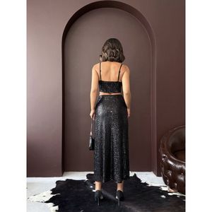 Jupe longue noire à paillettes pour femme Topshow - Product Image 1
