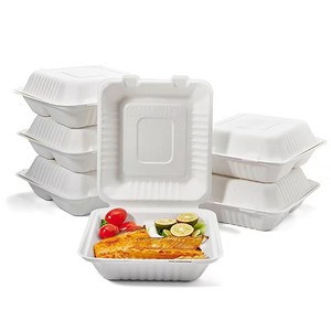 100% biodégradable écologique 9x6 pouces jetable Bagasse canne à sucre déjeuner boîte à nourriture conteneur compostable vaisselle vaisselle - Product Image 3