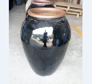 [Ruby Linh]- Outdoor Pots and Planters Ceramic Planter Pot - Ceramic Jar Large Black Pottery - Water Fountain Garden Waterfall