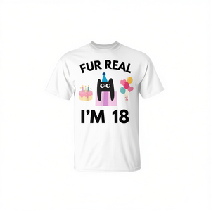 Maglietta per il 18° Compleanno per Amanti dei Gatti, 'Fur Real' - Regalo Promozionale per Chi Ama i Gatti da 18 Anni - Product Image 2