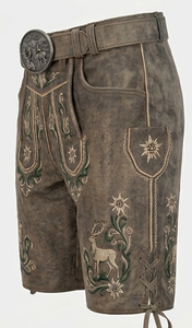 <b>Men</b> Bavarian Lederhosen Traditional Embroidered Leather <b>Shorts</b> High Waist Vintage Style With Deer <b>Pattern</b> Handmade Craftsmanship - Product Image 3