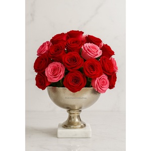 Vase à fleurs sur socle pour décoration de table Bol en métal Pots d'arrangement de fleurs en argent pour décoration intérieure et extérieure - Product Image 3