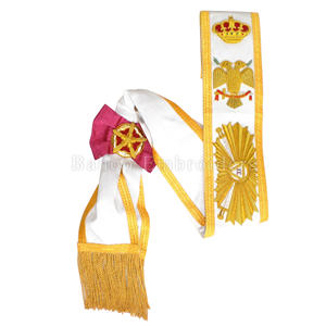 MAÇONNIQUE REGALIA ROSE CROIX 33E DEGRÉ ÉCHARGE DE RUBAN MOIRE BLANC ENTIÈREMENT BRODÉ À LA MAIN COUPE DORÉE SUR LES DEUX BORDS - Product Image 1