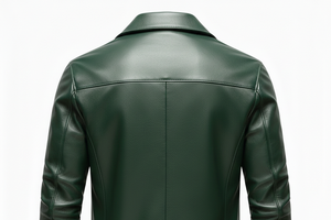 Veste longue en cuir pour homme, style urbain, col en tissu, vert, printemps-automne. - Product Image 4