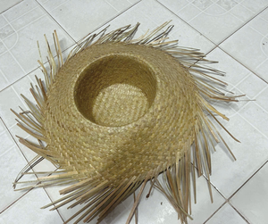 VietChoice Natural Grass Cowboy Floppy <b>Straw</b> <b>Hat</b> with Frayed Edge Hand Embroidery Casual Sports Style for Beach Tenis outdoor - Product Image 2