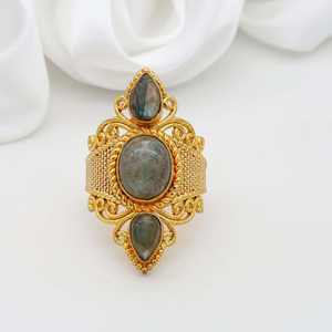 Venta al por mayor hecho a mano declaración moda anillo Triple azul labradorita ovalada forma de pera piedra preciosa regalos personalizados para mamá - Product Image 5