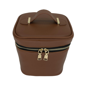 Neceser de viaje con logotipo personalizado, color marrón claro, PU, con cremallera - Product Image 4