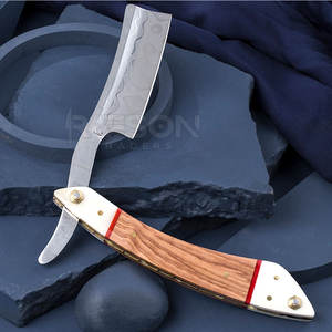 Maquinilla de afeitar reutilizable para hombre con hoja de Damasco recta de acero inoxidable para cara, cuerpo, bikini, axilas, mango de madera - Product Image 4