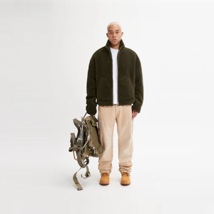 เสื้อแจ็กเก็ตขนแกะสีมะกอกใส่สบายมีกระเป๋าที่ใช้งานได้รายละเอียดตะเข็บด้านหลังและงานฝีมือ - Product Image 3