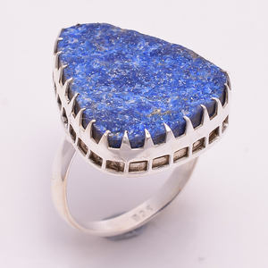 Joyería hecha a mano de plata antigua Anillos finos personalizados con forma de pera natural Piedra preciosa de lapislázuli en bruto Directo del fabricante exportador - Product Image 2