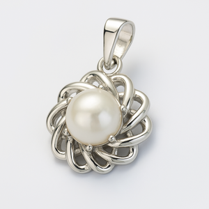 จี้ไข่มุกกลมชุบโรเดียมพร้อมเครื่องประดับเงินลายดอกไม้สำหรับสตรีสไตล์มินิมอล - Product Image 4