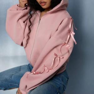 Oem Custom Logo Sports Long Sleeve Workout Cropped Cotton <b>Hoodie</b> With Bowathletic Woman <b>Crop</b> <b>Zip</b> <b>up</b> <b>Hoodie</b> - Product Image 2