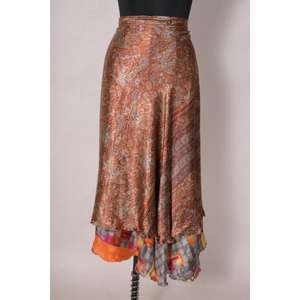 Handmade Reversible Vintage Style 100% Silk Sari <b>Skirt</b> Women's Wrap Dress for Beachwear Summer Parties Casual Look - Product Image 3