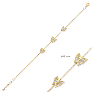 <b>Butterfly</b> Design Clear Zircon Stone Design Wholesale Turkish Handmade 925 Sterling Silver <b>Charm</b> Bracelet Jewelry - Product Image 2