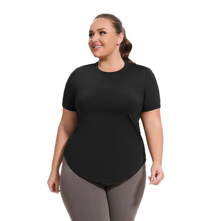 Women's Plus Size Solid Eco-Friendly Yoga T-Shirt Short Sleeve Perforated Breathable Quick Dry Lightweight Athletic Top 1 Piece