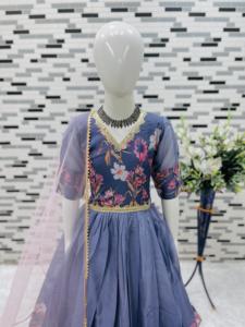 New Arrival Maroon Anarkali Taby <b>Silk</b> <b>Organza</b> Suit Set for Girls Embroidered and Digital Print with Dupatta for Summer - Product Image 4