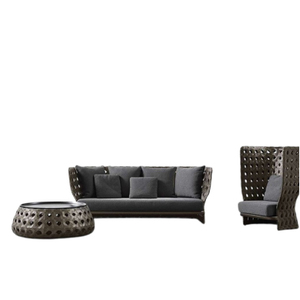 ชุดโซฟาหวายโพลีเอสเตอร์กลางแจ้งที่ทันสมัย PRSF-005สำหรับห้องนั่งเล่นและภายนอกของวิลล่า - Product Image 2