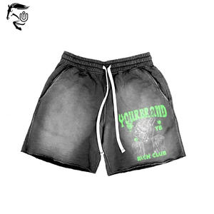 Custom Mens Vintage Acid Wash Fleece Shorts Quick Dry Screen Printed Streetwear Sun Faded Distress Cut Edge Jogger Sweat Shorts - Product Image 2