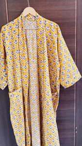 Kimono de algodón Floral hecho a mano indio, ropa de salón Bohemia, albornoz ligero, bata con estampado de bloques, Kimono de algodón suave - Product Image 6