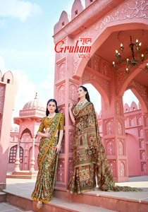 Gruham sophistiqué exquis pur Banarasi Zari soie fleur imprimé Saree conception tissée à la main complexe, parfait pour les mariages - Product Image 5