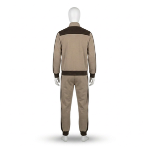 Men's Beige Tracksuit Set Full Sleeve Zipper Front Casual Autumn Wear Solid Color <b>Polyester</b> Cotton Blend Regular Fit <b>Joggers</b> - Product Image 6