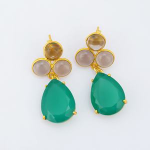 Pendiente lindo de gota de ónix ahumado y verde de alta calidad Pendiente chapado en oro de 18 quilates de Plata de Ley 925 - Product Image 6