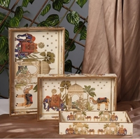 Ensemble de 3 plateaux en bois à motifs animaliers, faits à la main, technique d'émail coloré, sans BPA, écologique, design moderne et luxueux, utilisable au micro-ondes