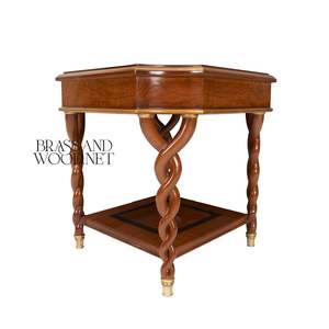 Mesa Auxiliar Octogonal de Lujo en Madera de Caoba con Dos Niveles de Almacenamiento y Patas en Espiral Talladas a Mano para un Interior Clásico del Hogar - Product Image 5