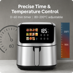 <span class=keywords><strong>Friteuse</strong></span> à air chaud 1800W à double chauffage, grande capacité 8L, chaleur supérieure et inférieure, en acier inoxydable, écran tactile numérique - Product Image 5