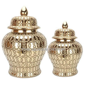 New Trending Aluminum Metal Sets Of 2 Leaf Designer White and Gold Finish <b>Decorative</b> Ginger Jar Home Latest Arrival - Product Image 6