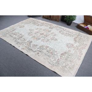 พรมตุรกีขนาดใหญ่ 6x9.2 ฟุต สีขาวเทา ลายวินเทจ ขอบตกแต่งด้วยผ้าขนสัตว์ - Product Image 4