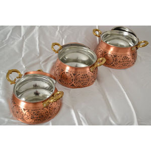 Casserole Kadai Platter for Parties Hammered Copper and Steel Plate Dish Round Copper <b>Food</b> Serving and <b>Warming</b> Supplies - Product Image 3