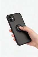 Coque de téléphone antichoc en TPU métallique mat avec anneau de maintien anti-traces de doigts et béquille rotative à 360°