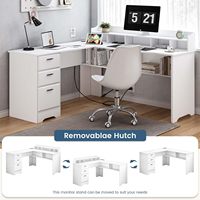 Bureau de travail à domicile en panneaux de bois avec tiroirs de rangement, table d'ordinateur moderne pour le travail et l'étude, et chaise – Escritorio Blanco
