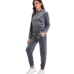 OEM velours femmes 100% coton pantalon de jogging sweat personnalisé 2 pièces hiver survêtement à capuche ensemble filles survêtement - Product Image 2