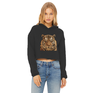 เสื้อฮู้ดครอปผ้าไหมถักสำหรับผู้หญิง รุ่น Massive Tiger ดีไซน์ขอบดิบ แต่งฮู้ดระบายอากาศ เหมาะสำหรับใส่ลำลองในฤดูใบไม้ร่วง - Product Image 1