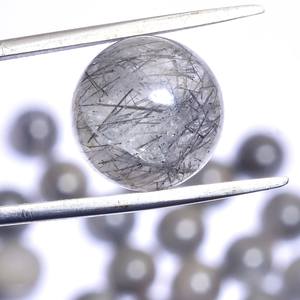 ควอตซ์รูไทล์ AAA ขนาด 12 มม. ทรงกลมเรียบ คาโบชอง หินกึ่งมีค่าธรรมชาติ รูไทล์สีดำ  แบบหลวม สำหรับทำเครื่องประดับ - Product Image 2