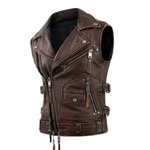 Gilet en cuir pour homme, nouveau modèle tendance, imperméable, en cuir de vache, style chopper, sans manches - Product Image 1