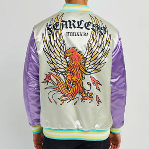 Chaqueta bordada de satén personalizada de estilo callejero para hombre, chaquetas universitarias de béisbol impermeables de peso pesado, servicio OEM - Product Image 2