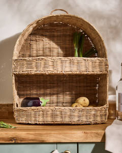 Cesta de cocina de ratán tejida a mano con asa Organizador de cesta de cocina Wicke redondo - Product Image 1