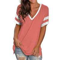 Nouveau T-shirt décontracté pour femme, collection Printemps-Été, col en V, couleur unie, respirant, manches courtes, 100% coton, pour adultes européens, ODM