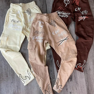 OEM Pantalon de survêtement évasé en coton épais délavé à l'acide pour hommes en velours côtelé de haute qualité Ensemble de jogging à panneau latéral pour - Product Image 1