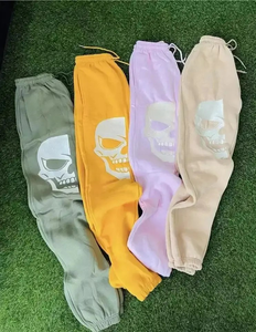 Pantalons et pantalons de survêtement unisexes personnalisés de qualité supérieure 2026, imprimés en relief, pantalons de jogging superposés, 100% coton, pantalons de survêtement évasés pour femmes - Product Image 1