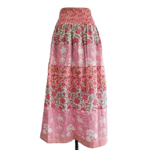 Falda larga de algodón estampada hecha a mano para mujer, ropa de estilo informal transpirable - Product Image 1