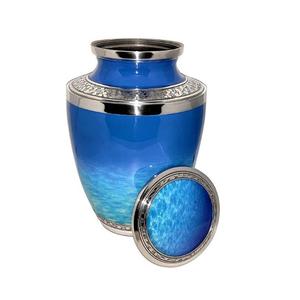 Nouvel arrivage d'urne funéraire à bande florale en laiton rouge brillant pour cendres humaines urne funéraire colorée en émail de qualité supérieure - Product Image 5