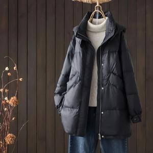 2024 nouveau automne hiver femme mi-long bouffant manteau blanc canard chaud décontracté coupe ample XL Plus polaire imprimé vêtements d'extérieur pour femmes manteau - Product Image 2